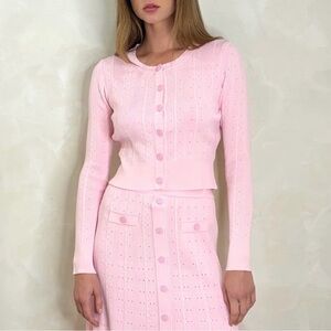 Pointelle Cable Knit Cardigan - Powder Pink